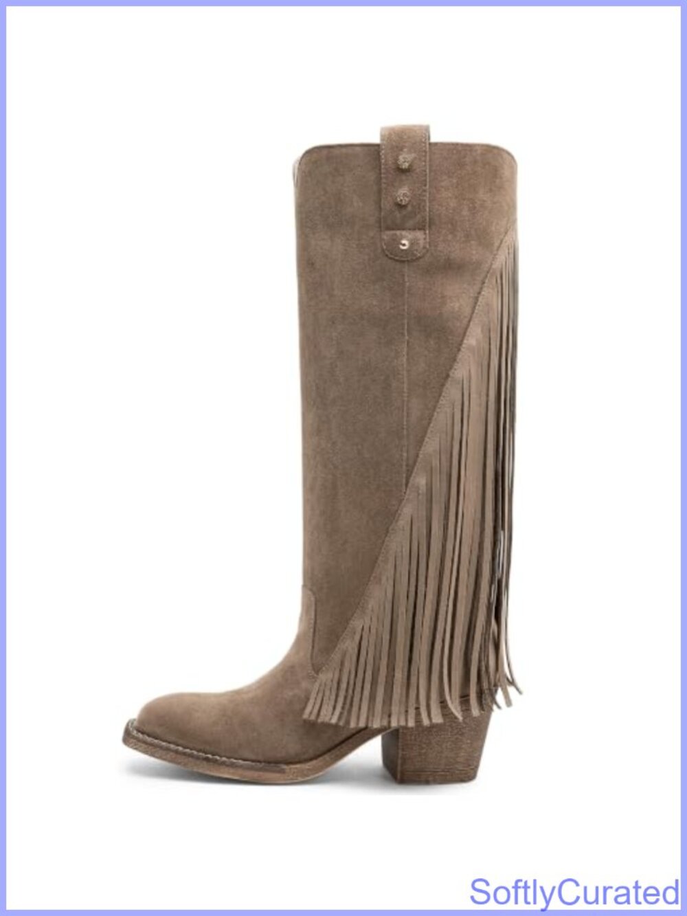 Knee High Fringe Square Toe Tall Riding Boots Slip-On Stacked Heel
